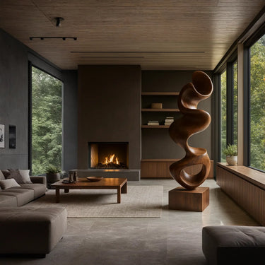 Modern Abstract Solid Wood Sculpture Hand Carved Organic Wooden Floor Statue for Luxury Home Decor