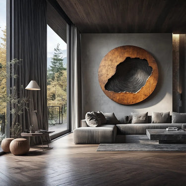 Round Solid Wood Wall Sculpture Hand Carved Abstract Wood Wall Art Panel