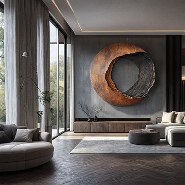 Solid Wood Wall Sculpture with Charred Texture for Modern Interior