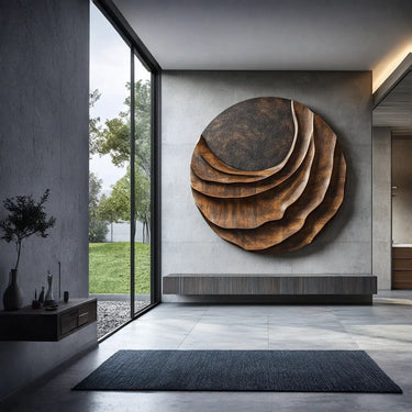 Layered Solid Wood Wall Sculpture for Organic Modern Interior