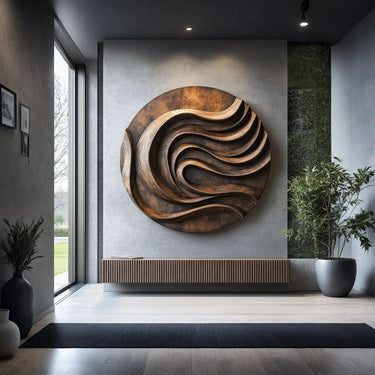 Carved Solid Wood Wave Wall Sculpture for Modern Interior Decor