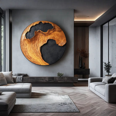 Abstract Earth Solid Wood Wall Sculpture Round Natural Wood Wall Art Panel