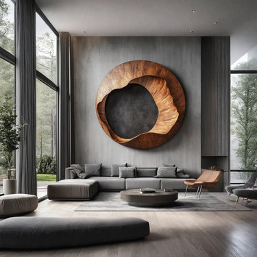 Abstract Solid Wood Round Wall Sculpture Modern Organic Wood Wall Art Panel