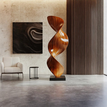 Twisted Solid Wood Floor Sculpture Abstract Modern Wood Art Statue