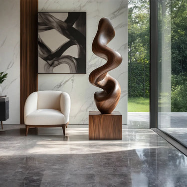 Abstract Solid Wood Floor Sculpture Organic Modern Wood Art Statue
