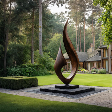 Handcarved Solid Wood Garden Sculpture with Organic Modern Shape