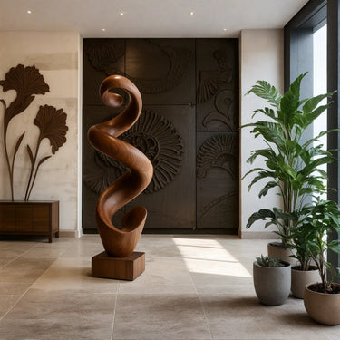 Abstract Solid Wood Spiral Sculpture for Luxury Interior Decor