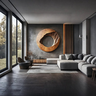 Large Round Solid Wood Wall Sculpture with Organic Carved Center