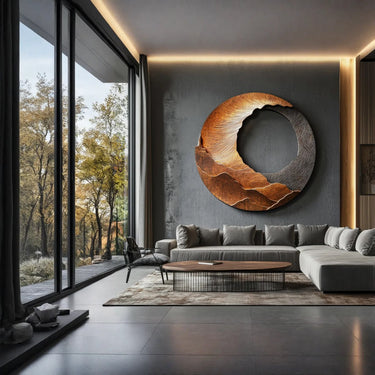 Round Solid Wood Wall Sculpture with Carved Organic Texture
