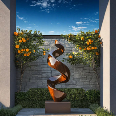 Polished Solid Wood Spiral Sculpture for Luxury Garden Decor