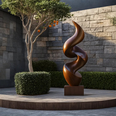 Curved Solid Wood Garden Sculpture for Modern Outdoor Spaces