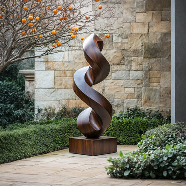 Twisting Solid Wood Sculpture for Modern Garden and Interior