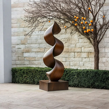 Elegant Solid Wood Spiral Sculpture for Modern Garden Decor