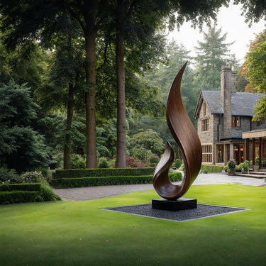 Tall Solid Wood Garden Sculpture with Organic Flame Shape