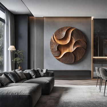 Sculptural Round Wall Decor With Flowing Relief Design