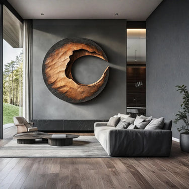 Eclipse Void Wood Wall Sculpture with Carved Hollow Form