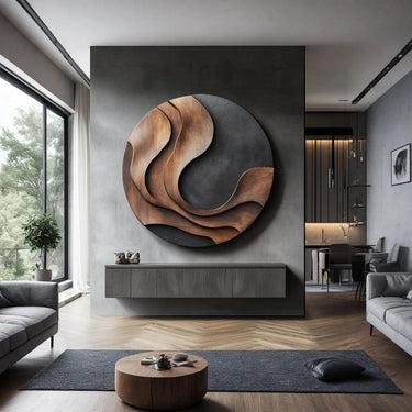 Flowing Wave Relief Round Wall Art with Layered Sculptural Form