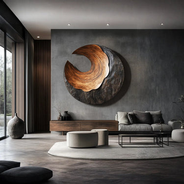 Crescent Wave Overlay Round Wall Art with Layered Sculptural Depth