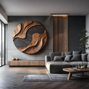 Interlocking Wave Form Round Wall Art with Sculpted Flow Relief