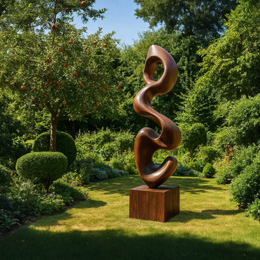 Curved Garden Sculpture in Natural Wood for Outdoor Spaces