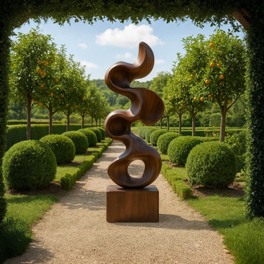 Outdoor Abstract Sculpture for Garden Pathways in Natural Wood