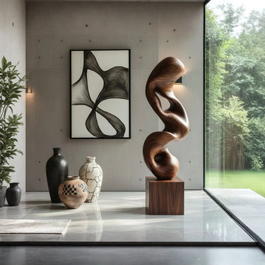 Contemporary Pedestal Sculpture in Natural Wood for Refined Interiors