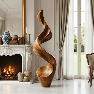 Tall Twisted Floor Sculpture in Natural Wood for Elegant Homes