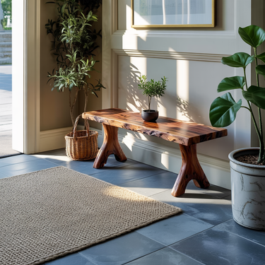Rustic Solid Wood Console Table with Natural Live Edge Design