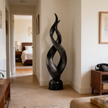 Abstract Intertwined Wood Sculpture with Twisting Vertical Form