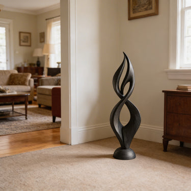 Abstract Dual Curve Sculpture in Natural Wood with Twisted Form