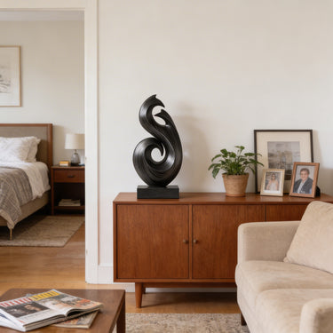Abstract Spiral Sculpture in Natural Wood with Flowing Curved Form
