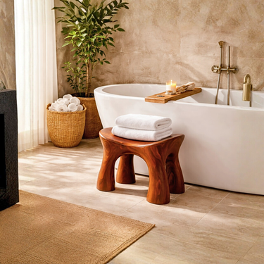 Curved Solid Wood Shower Stool Contemporary Bathroom Seating