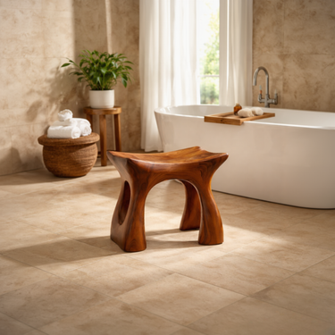 Sculptural Solid Wood Shower Bench Organic Bathroom Stool Design