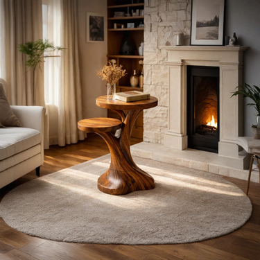 Sculpted Pedestal Accent Table in Natural Wood