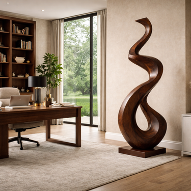 Ribbon Form Floor Sculpture in Natural Wood for Elegant Interiors