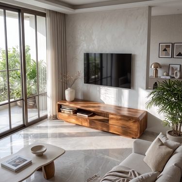 Organic Modern TV Cabinet With Drawers And Open Storage