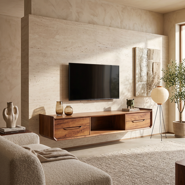 Floating TV Console With Sculpted Corner Frame