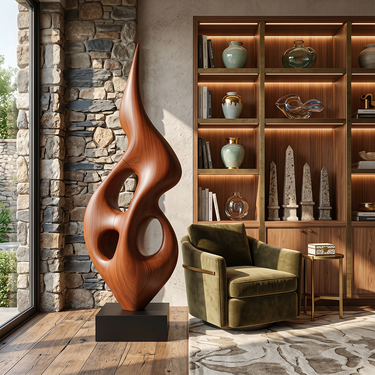 Abstract Solid Wood Loop Sculpture for Luxury Modern Interior