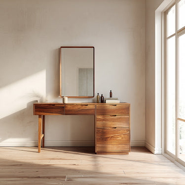 Modern Wooden Vanity Desk with Drawer Cabinet and Extended Storage