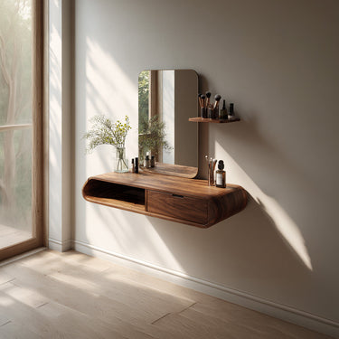 Minimal Makeup Vanity Table With Storage in Natural Wood
