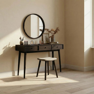 Modern Makeup Vanity Table With Integrated Storage in Natural Wood
